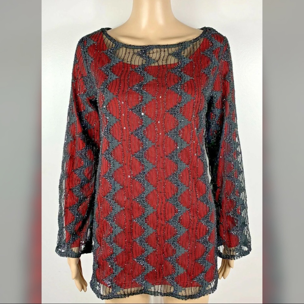 BOB MACKIE Small NWT Red Sheer Mesh Top A259458